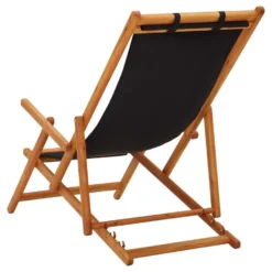 VidaXL Strandstoel Inklapbaar Massief Eucalyptushout En Stof Zwart -Puur Woood Winkel 01a0e601cef74c4291e635eae4225fd1