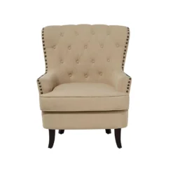 Beliani Fauteuil VIBORG - Beige Polyester -Puur Woood Winkel 028d5be9672e4918bf30f9dba7c722b6