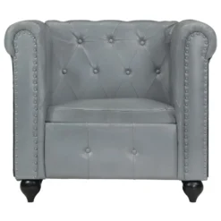 VidaXL Fauteuil Chesterfield-stijl Echt Leer Grijs -Puur Woood Winkel 05b5b3eb5a20435c9d693b9e4690bed0
