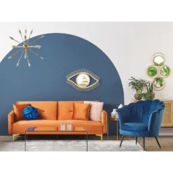 Beliani Driezitsbank - LUCAN Oranje Fluweel -Puur Woood Winkel 0ab025c3b8544666a513edcfea1f68c8