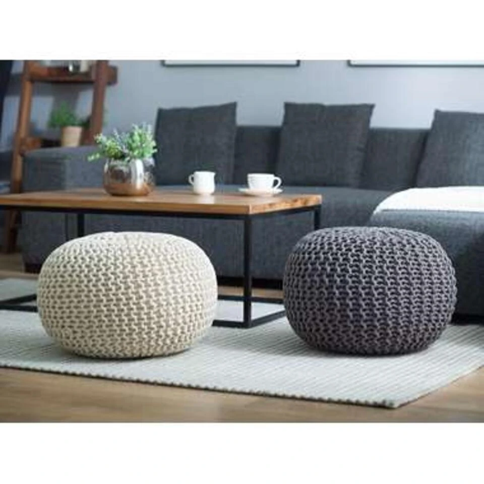 Beliani Poef CONRAD - Grijs Katoen 2 Beliani Poef CONRAD - Grijs Katoen - Afbeelding 2