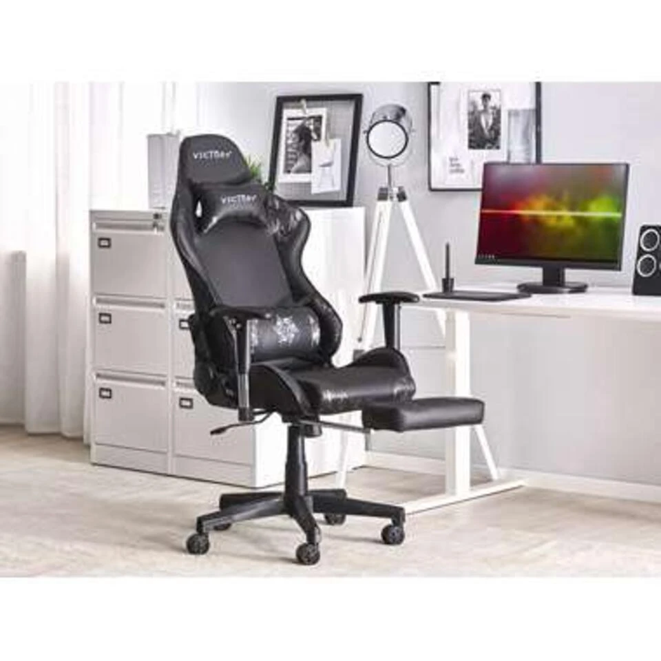 Beliani Gamestoel VICTORY - Zwart Kunstleer 2 Beliani Gamestoel VICTORY - Zwart Kunstleer - Afbeelding 2