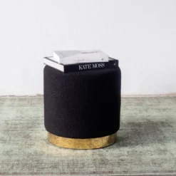 Giga Meubel Teddy Poef Zwart - Met Gouden Onderstel - Poef Quinty -Puur Woood Winkel 1000027540 0102