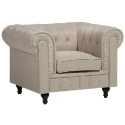 Beliani Fauteuil CHESTERFIELD - Beige Polyester