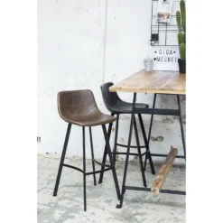 Giga Meubel Barstoel Bruin - Zithoogte 68cm - Metaal & PU Leer - Barstoel Hugo -Puur Woood Winkel 1000032995 0102