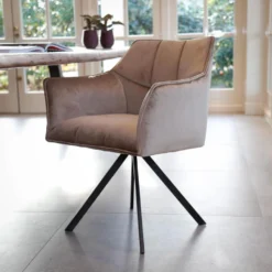 Giga Meubel Eetkamerstoel Velvet Roze - Draaibaar - Armstoel -Puur Woood Winkel 1000038794 0102