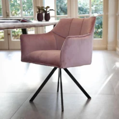 Giga Meubel Eetkamerstoel Velvet Roze - Draaibaar - Armstoel -Puur Woood Winkel 1000038794 0103