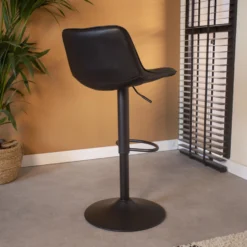 Industriële Barkruk Jason Zwart - Zithoogte 59 Cm - Kunstleder - Zwart -Puur Woood Winkel 1000042350 0102