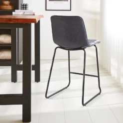 Industriële Barkruk Mark Blauw - Zithoogte 65 Cm - Kunstleder - Blauw -Puur Woood Winkel 1000042389 0102