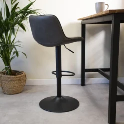 Industriële Barkruk Jason Antraciet - Zithoogte 59 Cm - Kunstleder - Grijs -Puur Woood Winkel 1000042391 0102