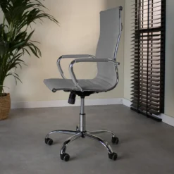 Industriële Bureaustoel Matt Grijs Hoog - 50x55x112 Cm - Kunstleder - Grijs -Puur Woood Winkel 1000042401 0102