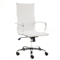 Industriële Bureaustoel Matt Wit Hoog Ecoleder - 50x55x112 Cm - Leder - Wit