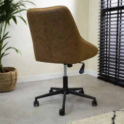 Industriële Draaibare Bureaustoel Emily Cognac - 64,50x60x84 Cm - Stof - Bruin -Puur Woood Winkel 1000042413 0102