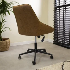 Industriële Draaibare Bureaustoel Lennox Cognac - 64,50x60x84 Cm - Stof - Bruin -Puur Woood Winkel 1000042414 0102