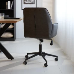 Industriële Draaibare Bureaustoel Novan Antraciet - 52x57x87 Cm - Stof - Grijs -Puur Woood Winkel 1000042423 0102