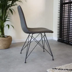 Industriële Eetkamerstoel Viano Antraciet - Kunstleder - Grijs -Puur Woood Winkel 1000042482 0102