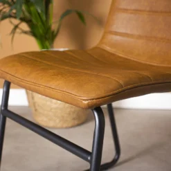 Industriële Eetkamerstoel Mark Cognac - Kunstleder - Bruin -Puur Woood Winkel 1000042510 0103