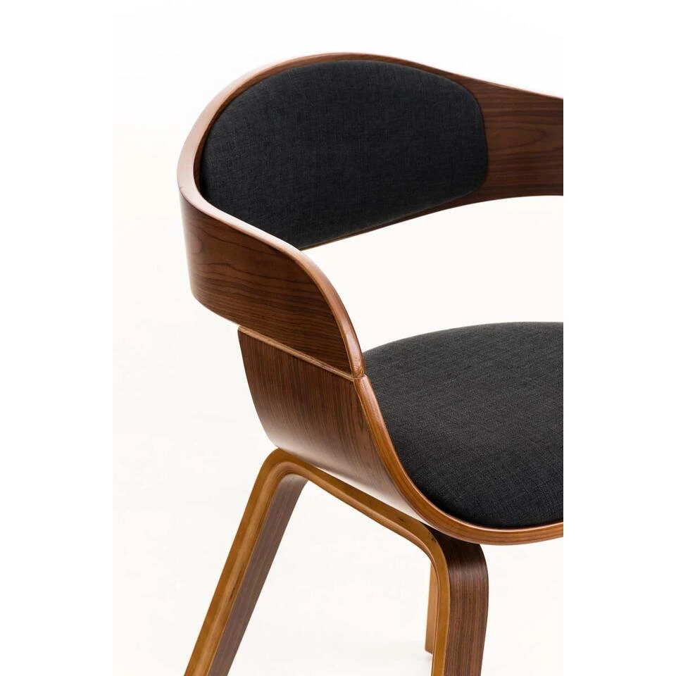 CLP Eetkamerstoel Kingston Walnoot Frame Stof - Zwart 4 CLP Eetkamerstoel Kingston Walnoot Frame Stof - Zwart - Afbeelding 4