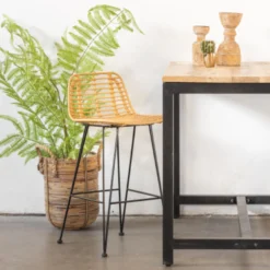 Giga Meubel - Barstoel Rotan - Zithoogte 66cm - 50x47x100cm - Yara -Puur Woood Winkel 1000046119 0102