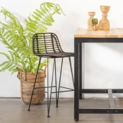 Giga Meubel - Barstoel Rotan - Zithoogte 66cm - 50x47x100cm - Yara -Puur Woood Winkel 1000046119 0103