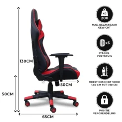 Gamestoel Las Vegas - Zwart / Rood - Gaming Stoel - Bureaustoel -Puur Woood Winkel 1000050254 0102