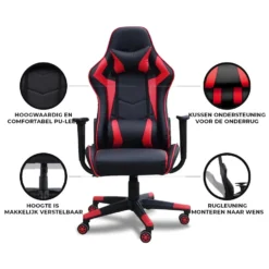 Gamestoel Las Vegas - Zwart / Rood - Gaming Stoel - Bureaustoel -Puur Woood Winkel 1000050254 0103