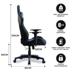 Gamestoel Las Vegas - Zwart / Blauw - Gaming Stoel - Bureaustoel -Puur Woood Winkel 1000050256 0102