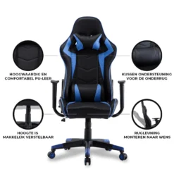 Gamestoel Las Vegas - Zwart / Blauw - Gaming Stoel - Bureaustoel -Puur Woood Winkel 1000050256 0103