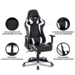 Gamestoel Las Vegas - Zwart / Wit - Gaming Stoel - Bureaustoel -Puur Woood Winkel 1000050265 0103