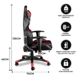 Ocazi Chicago Gaming Stoel - Bureaustoel - Zwart/Rood -Puur Woood Winkel 1000050275 0102