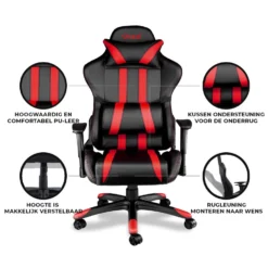 Ocazi Chicago Gaming Stoel - Bureaustoel - Zwart/Rood -Puur Woood Winkel 1000050275 0103