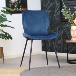 Eetkamerstoel Shawn Velvet Blauw - Stof - Blauw -Puur Woood Winkel 1000051907 0103