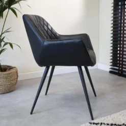 Industriële Eetkamerstoel Cara Zwart - Kunstleder - Zwart -Puur Woood Winkel 1000051928 0102