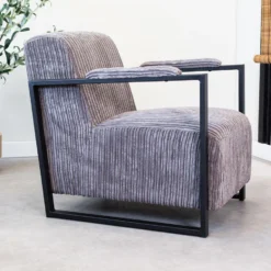 Moderne Fauteuil Madeline Ribstof Antraciet - Stof - Grijs -Puur Woood Winkel 1000051929 0101
