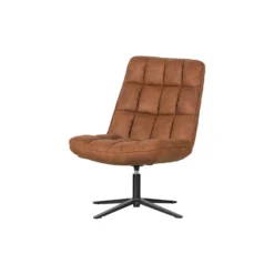 WOOOD Dirkje Draaifauteuil - Leerlook - Cognac - 101x70x85 -Puur Woood Winkel 1000052487 0103