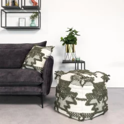 Giga Meubel Poef Kubus Groen/Grijs - 45x45x45cm - Poef Liam -Puur Woood Winkel 1000054497 0104