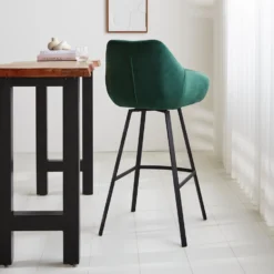 Barkruk Elise Velvet Groen Draaibaar Met Armleuning Zithoogte 79 Cm Stof -Puur Woood Winkel 1000055852 0102