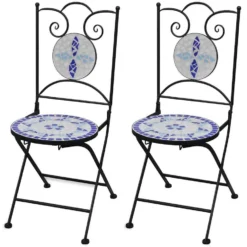 VidaXL Bistrostoelen Inklapbaar 2 St Keramiek Blauw En Wit