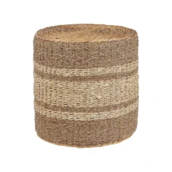 Beliani Poef BARBEL - Beige Waterhyacinth, Zeewier, Palmblad