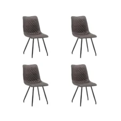 Eetkamerstoelen Set Van 4 Kick - Antraciet - Metaalpoot - Microvezel