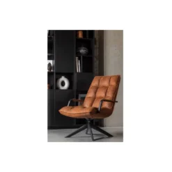 WOOOD Jouke Draaifauteuil Met Armleuning - Kunstleer - Cognac - 96x70x85 -Puur Woood Winkel 1000062312 0102