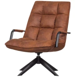 WOOOD Jouke Draaifauteuil Met Armleuning - Kunstleer - Cognac - 96x70x85