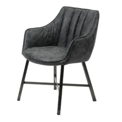 Giga Meubel Eetkamerfauteuil Zwart - PU-Leer - RVS Onderstel