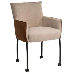 Giga Meubel Eetkamerstoel Met Wielen - Camel/Naturel - Stoel Mady