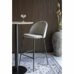 Giga Meubel Barstoel Velvet Grijs/Zwart - Zithoogte 77cm -Puur Woood Winkel 1000069035 0103