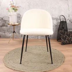 DS4U® Luuk Eetkamerstoel Teddy - Stof - Wit -Puur Woood Winkel 1000069440 0102