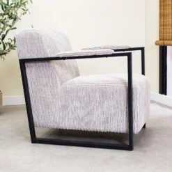 Moderne Fauteuil Madeline Ribstof Lichtgrijs - Stof - Grijs -Puur Woood Winkel 1000072637 0101