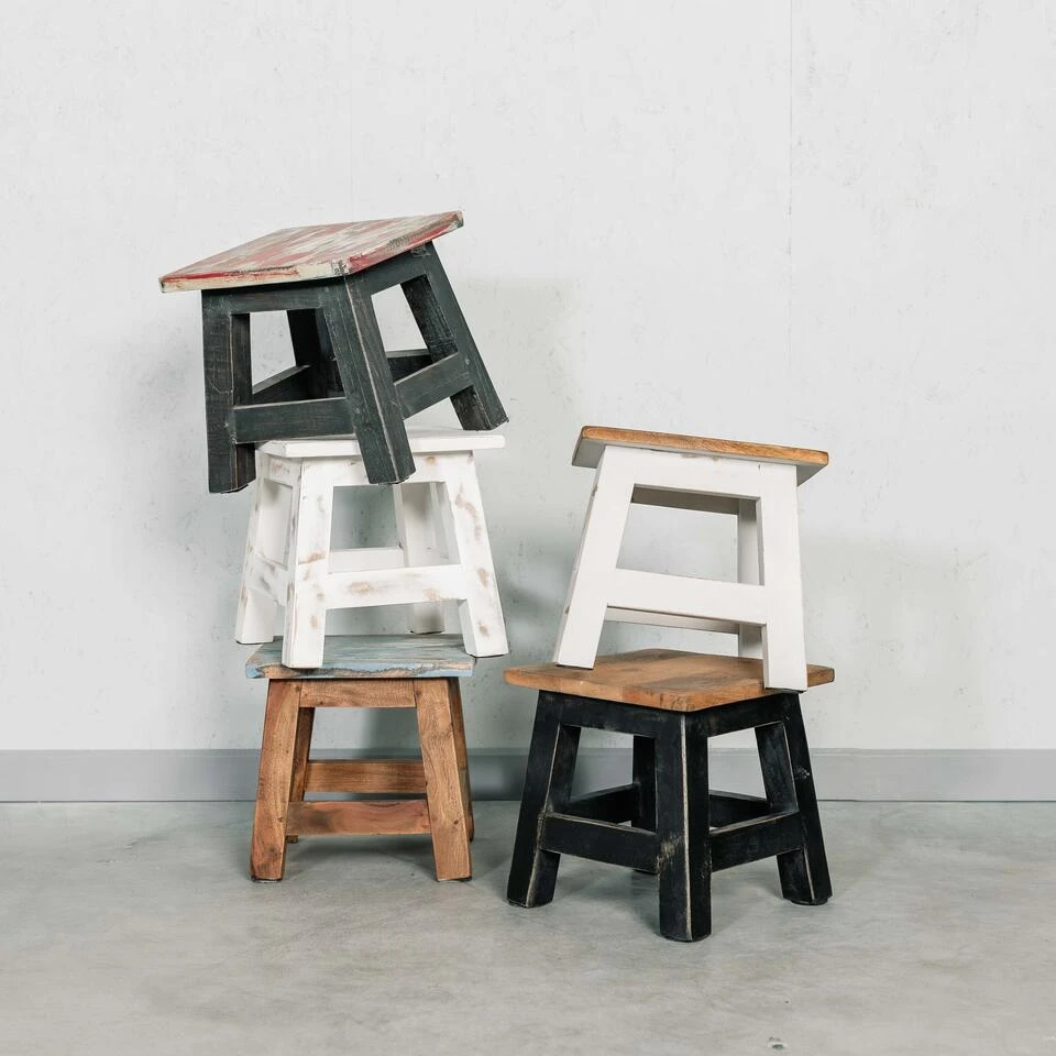 Rootsmann Houten Krukje - Wit - Hout 3 Rootsmann Houten Krukje - Wit - Hout - Afbeelding 3