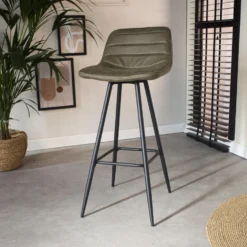 Set Van 2 Barkrukken Industrieel Kenton Groen - Zithoogte 76 Cm - Stof - Groen -Puur Woood Winkel 1000074895 0101