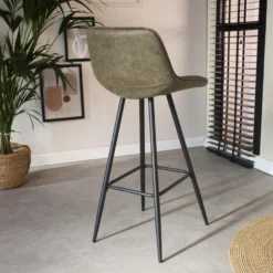 Set Van 2 Barkrukken Industrieel Kenton Groen - Zithoogte 76 Cm - Stof - Groen -Puur Woood Winkel 1000074895 0103